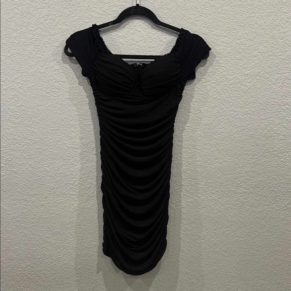 Like New Stretch Botique Bodicon Elegant Black Ruched Dress - XS